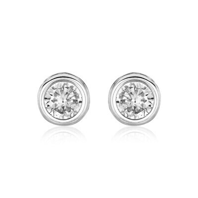 Sterling Silver Round Bezel Set Cubic Zirconia Earrings