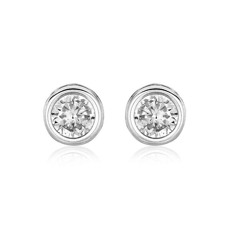 Sterling Silver Round Bezel Set Cubic Zirconia Earrings