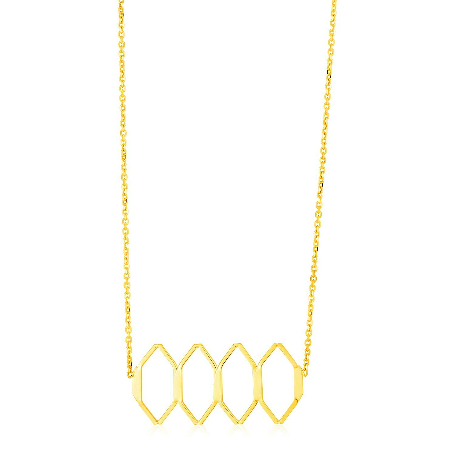 14K Yellow Gold Stylized Honeycomb Necklace