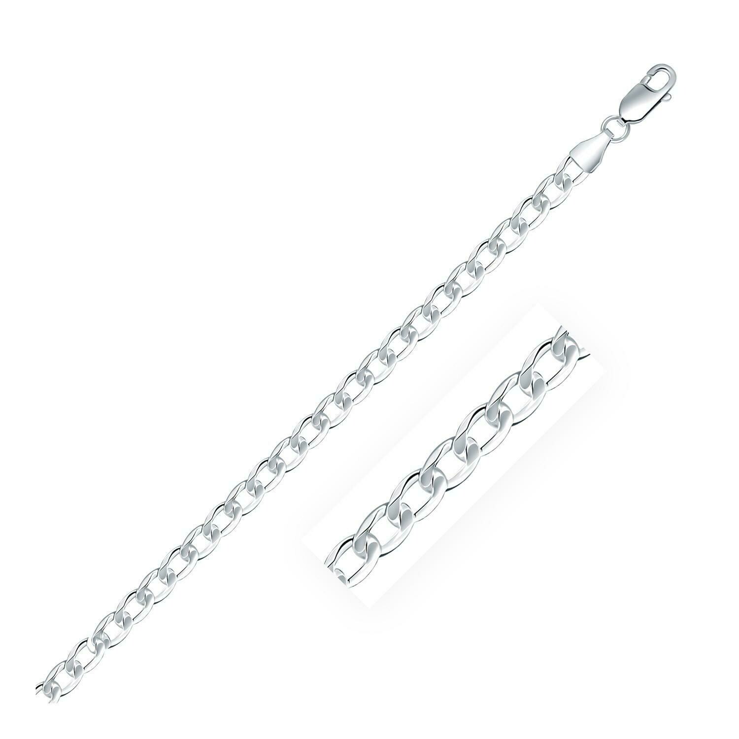 Rhodium Plated 4.7mm Sterling Silver Curb Style Chain, Size: 18&quot;