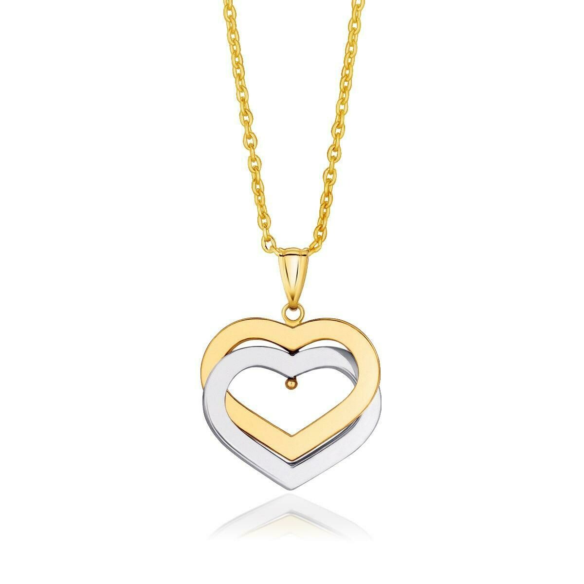 14k Two-Tone Gold Intertwined Hearts Pendant, Size: 18