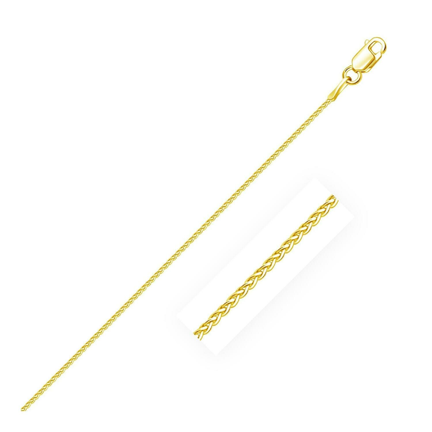 14k Yellow Gold Diamond Cut Round Wheat Chain 1.0mm, Size: 16&quot;