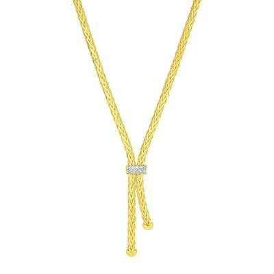 Woven Rope Lariat Necklace with Diamonds in 14k Yellow Gold