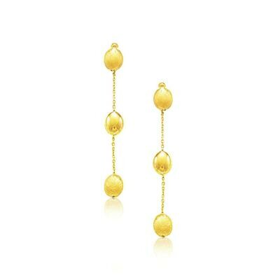14k Yellow Gold Textured and Shiny Pebble Dangling Earrings