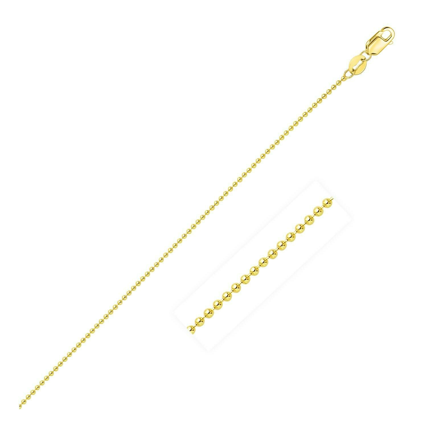 14k Yellow Gold Bead Chain 1.0mm, Size: 16&quot;