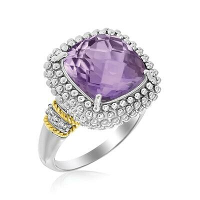 18k Yellow Gold &amp; Sterling Silver Popcorn Ring with Amethyst and Diamond Accents