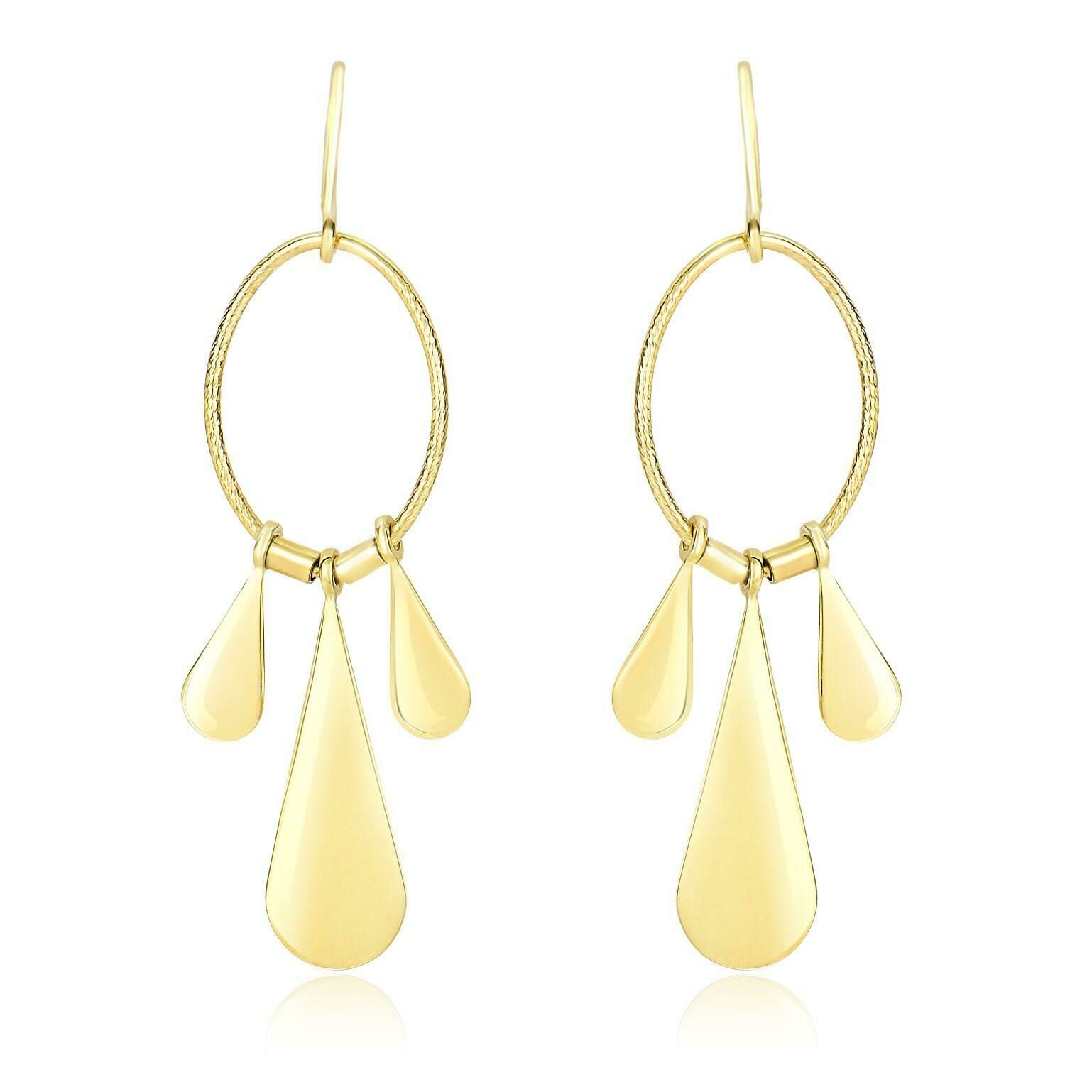 14k Yellow Gold Graduated Teardrop and Open Oval Drop Style Earrings