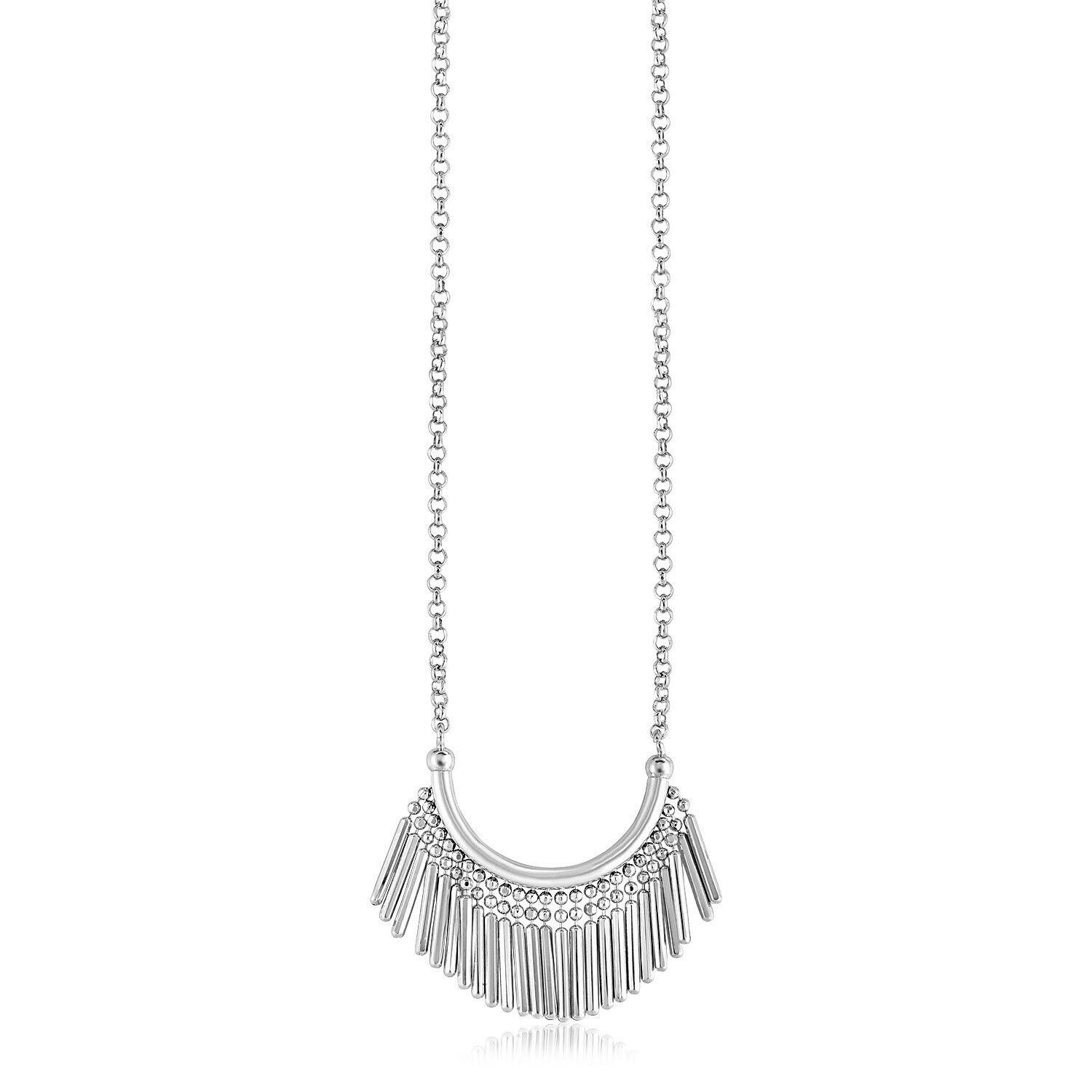 Sterling Silver Necklace with Curved Bar and Fringe, Size: 17&quot;