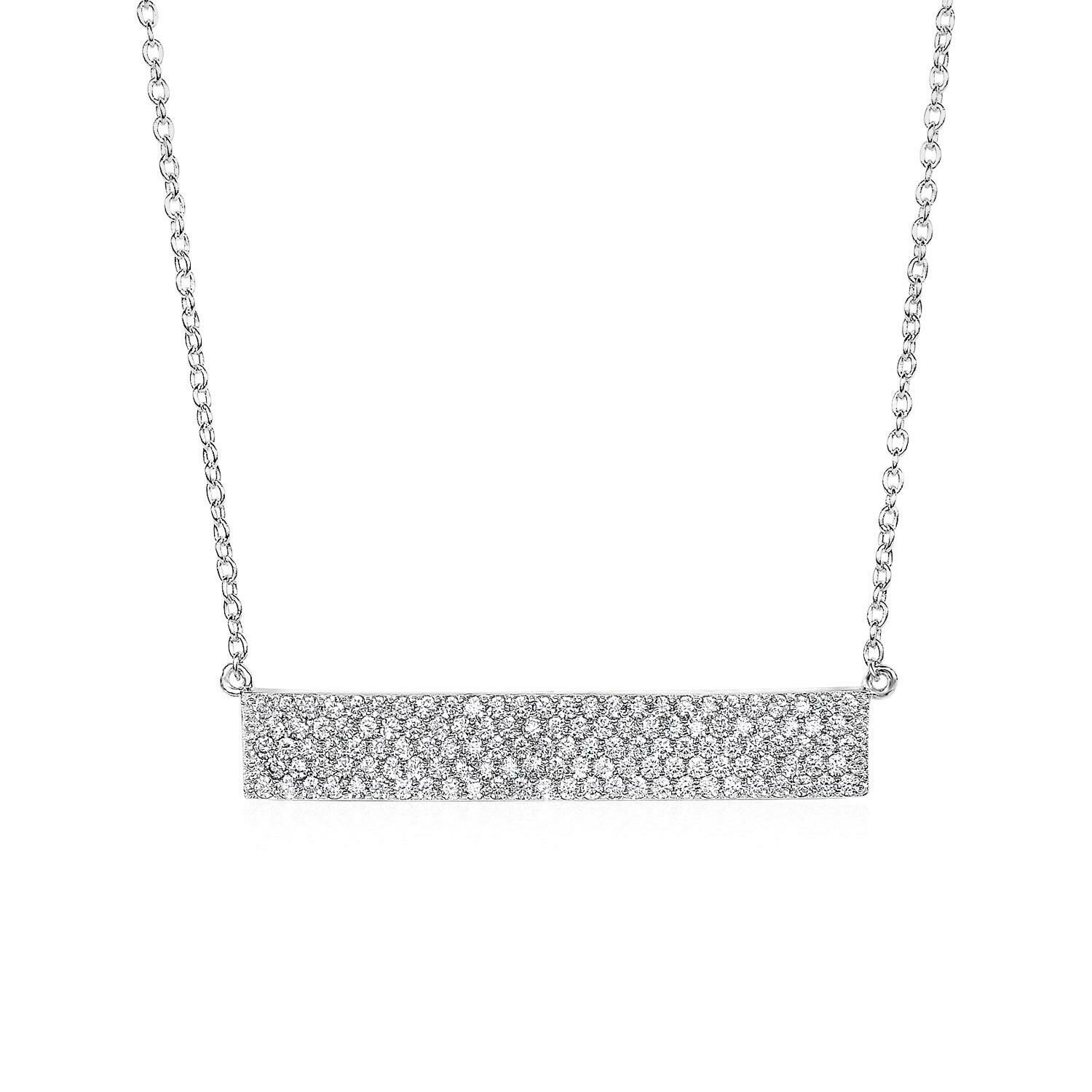 Wide Bar Necklace with Cubic Zirconia in Sterling Silver, Size: 18&quot;