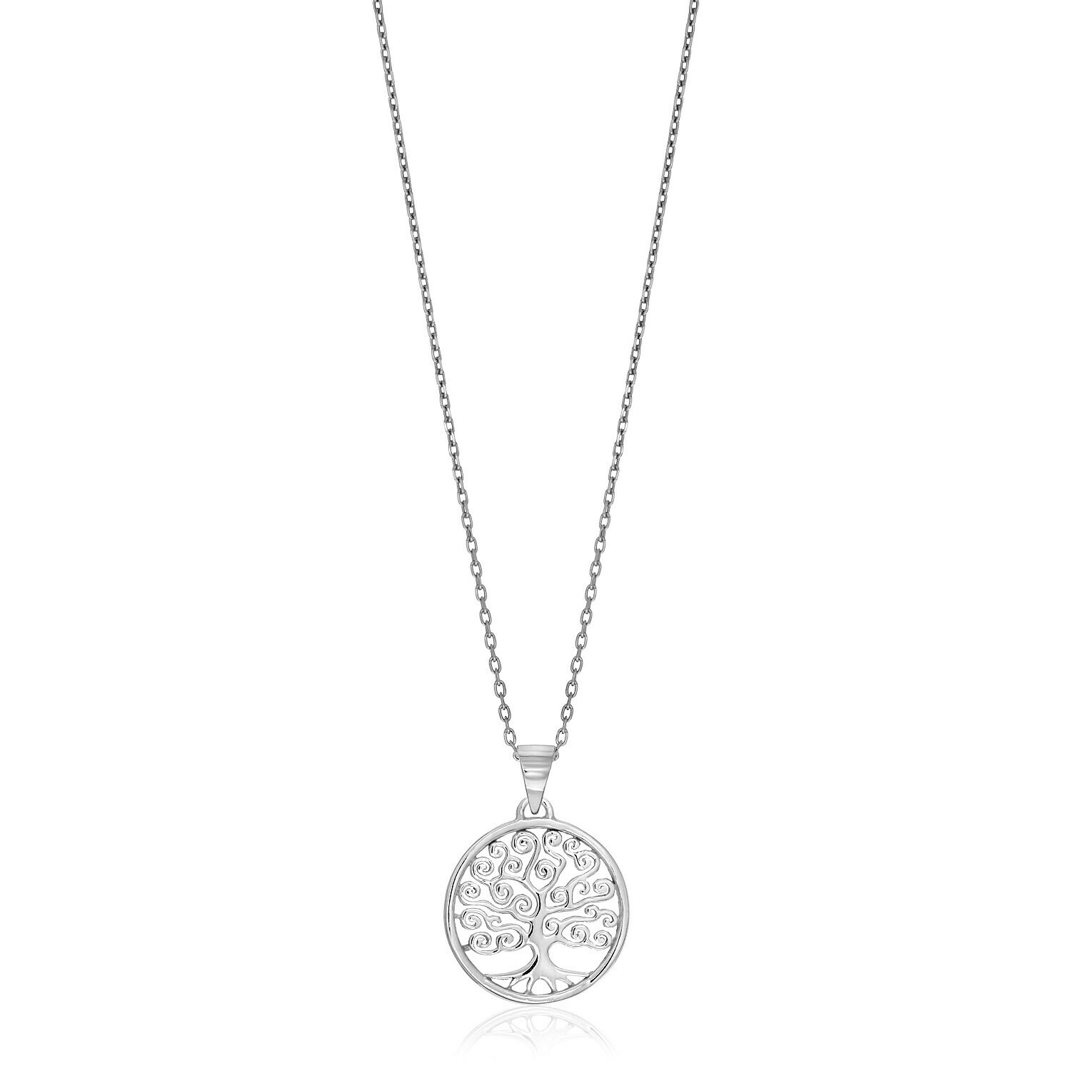 Sterling Silver Round Spiral Motif Tree of Life Necklace