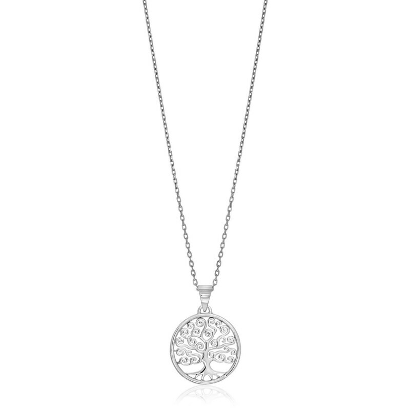 Sterling Silver Round Spiral Motif Tree of Life Necklace