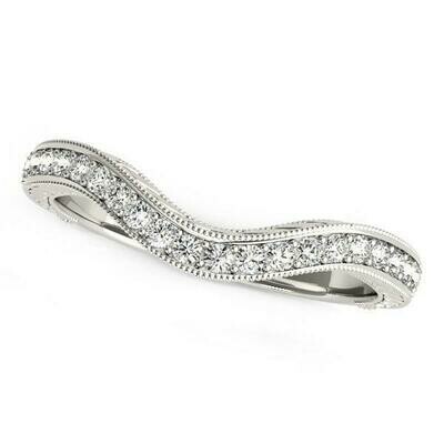 14k White Gold Milgrained Baroque Curved Diamond Wedding Ring (1/6 cttw)