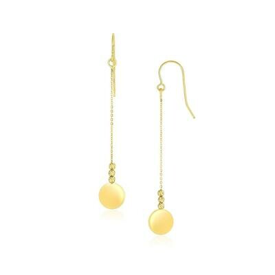 14k Yellow Gold Bead and Shiny Disc Drop Earrings