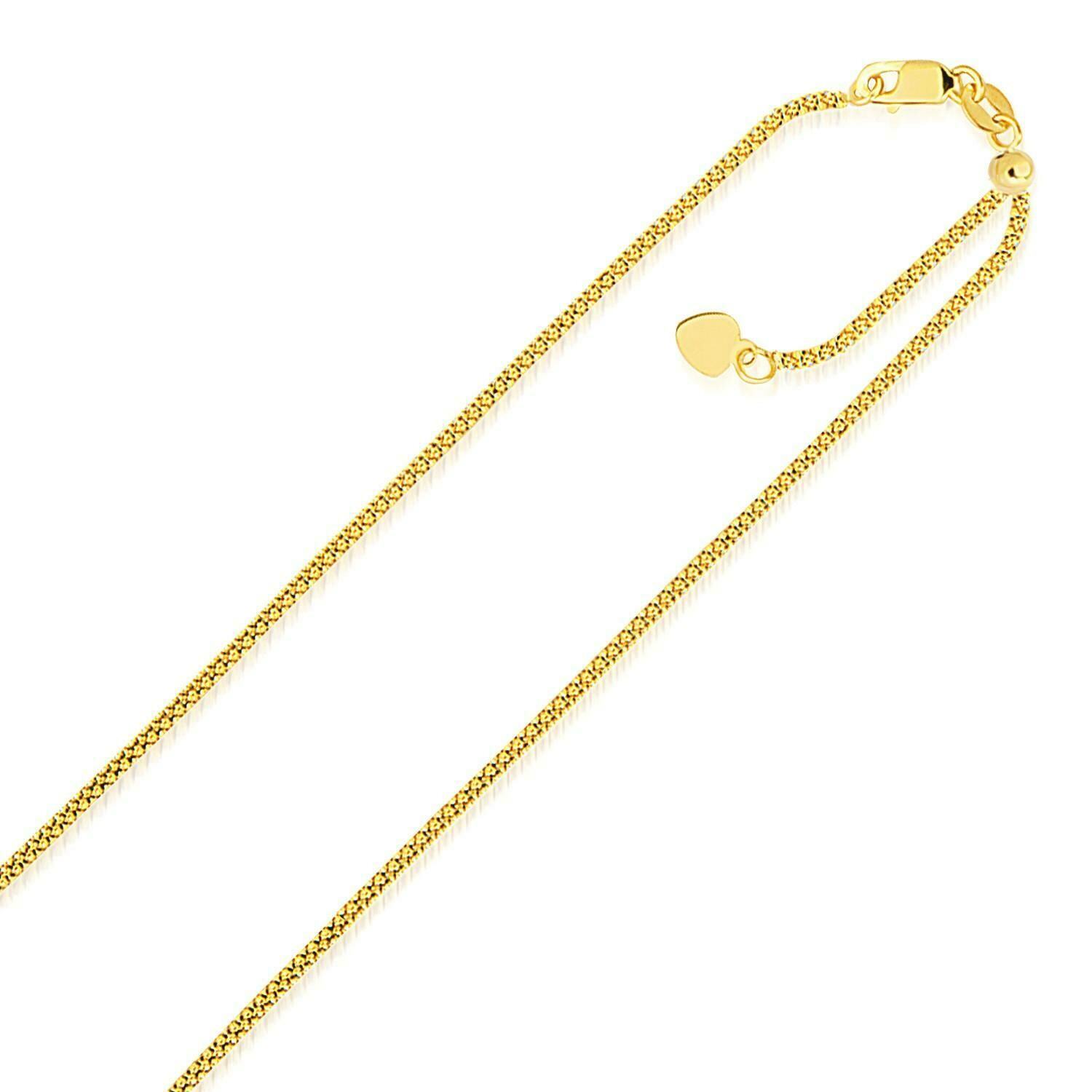 14k Yellow Gold Adjustable Popcorn Chain 1.3mm, Size: 22&quot;