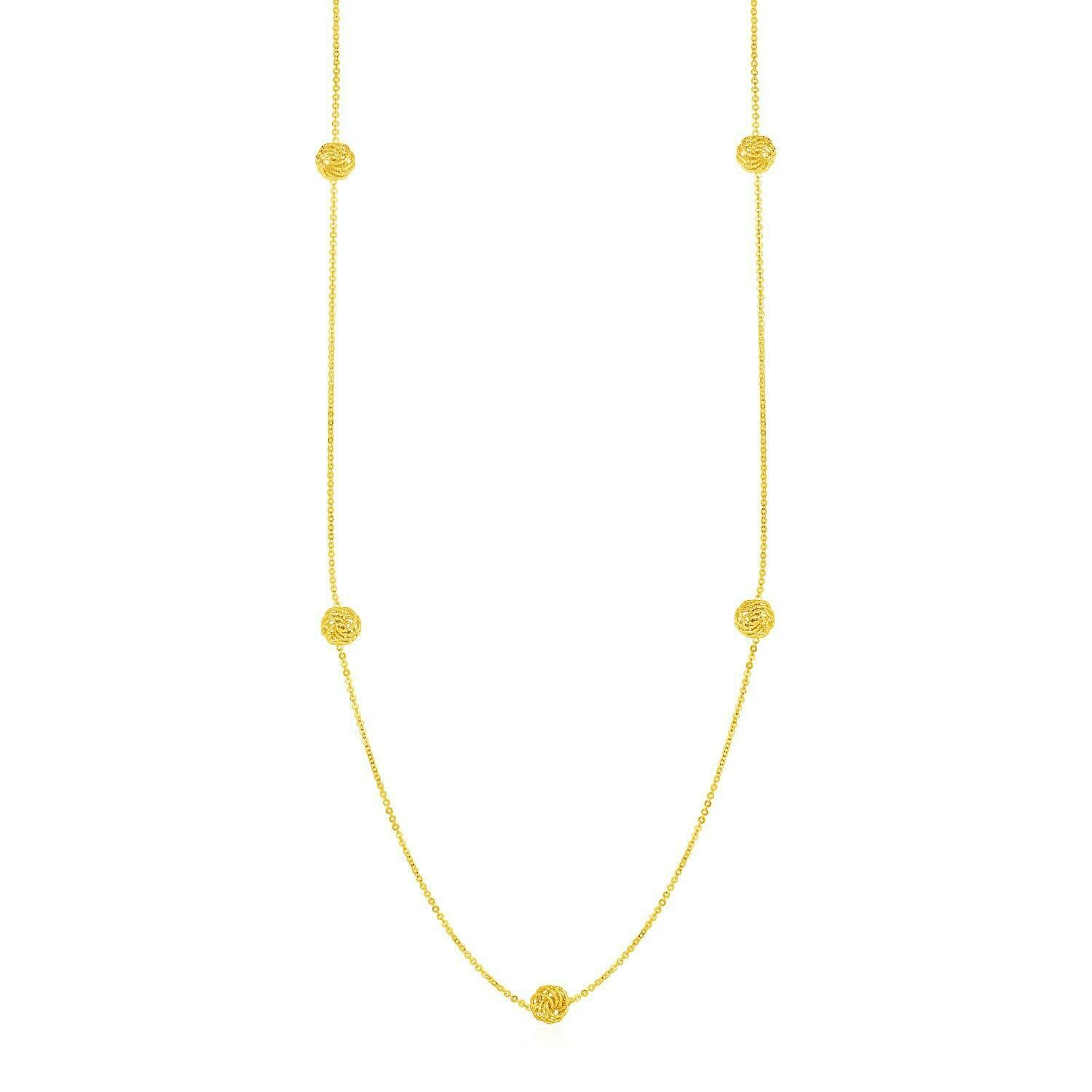 Station Necklace with Textured Love Knots in 14k Yellow Gold