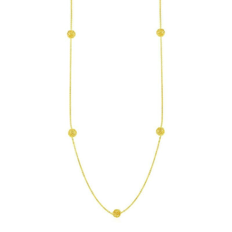 Station Necklace with Textured Love Knots in 14k Yellow Gold