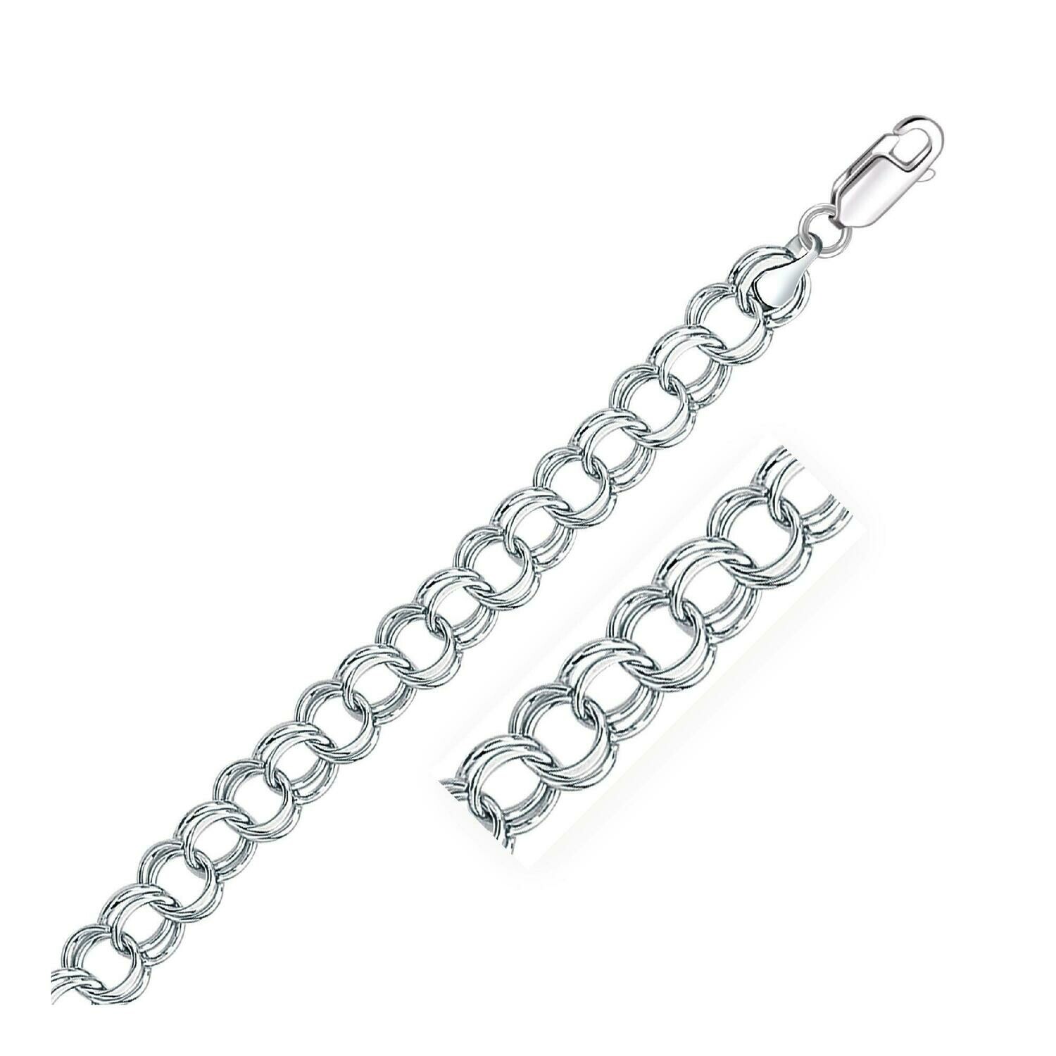 9.0 mm 14k White Gold Solid Double Link Charm Bracelet, Size: 7&quot;