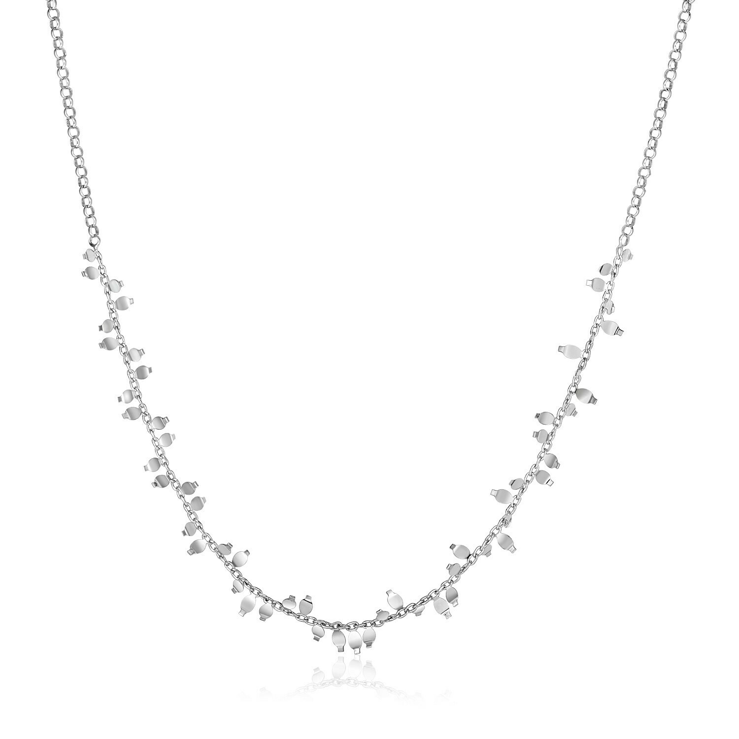Sterling Silver 18 inch Leaf Motif Chain Necklace, Size: 18&quot;