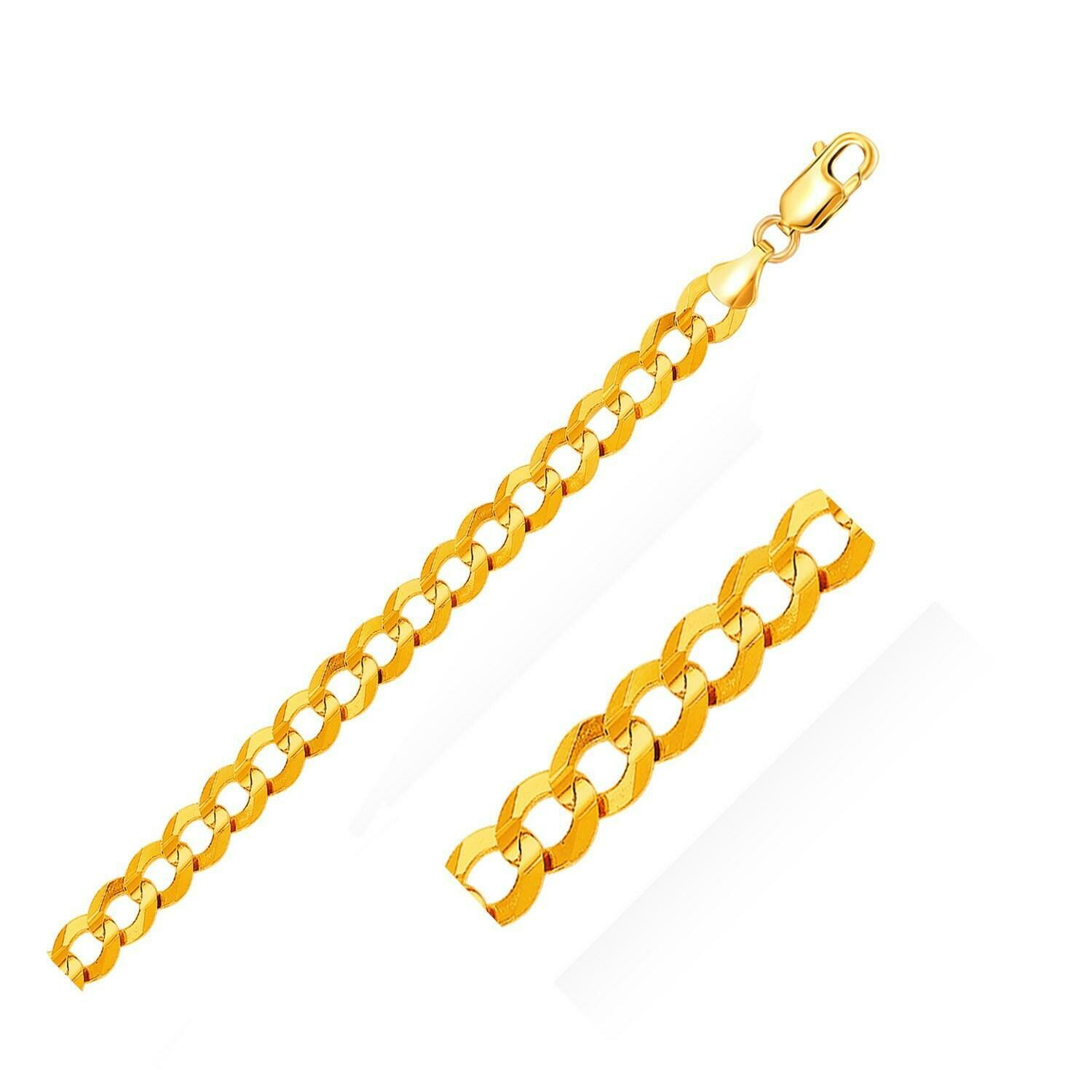 7.0mm 14k Yellow Gold Solid Curb Bracelet, Size: 8.5&quot;