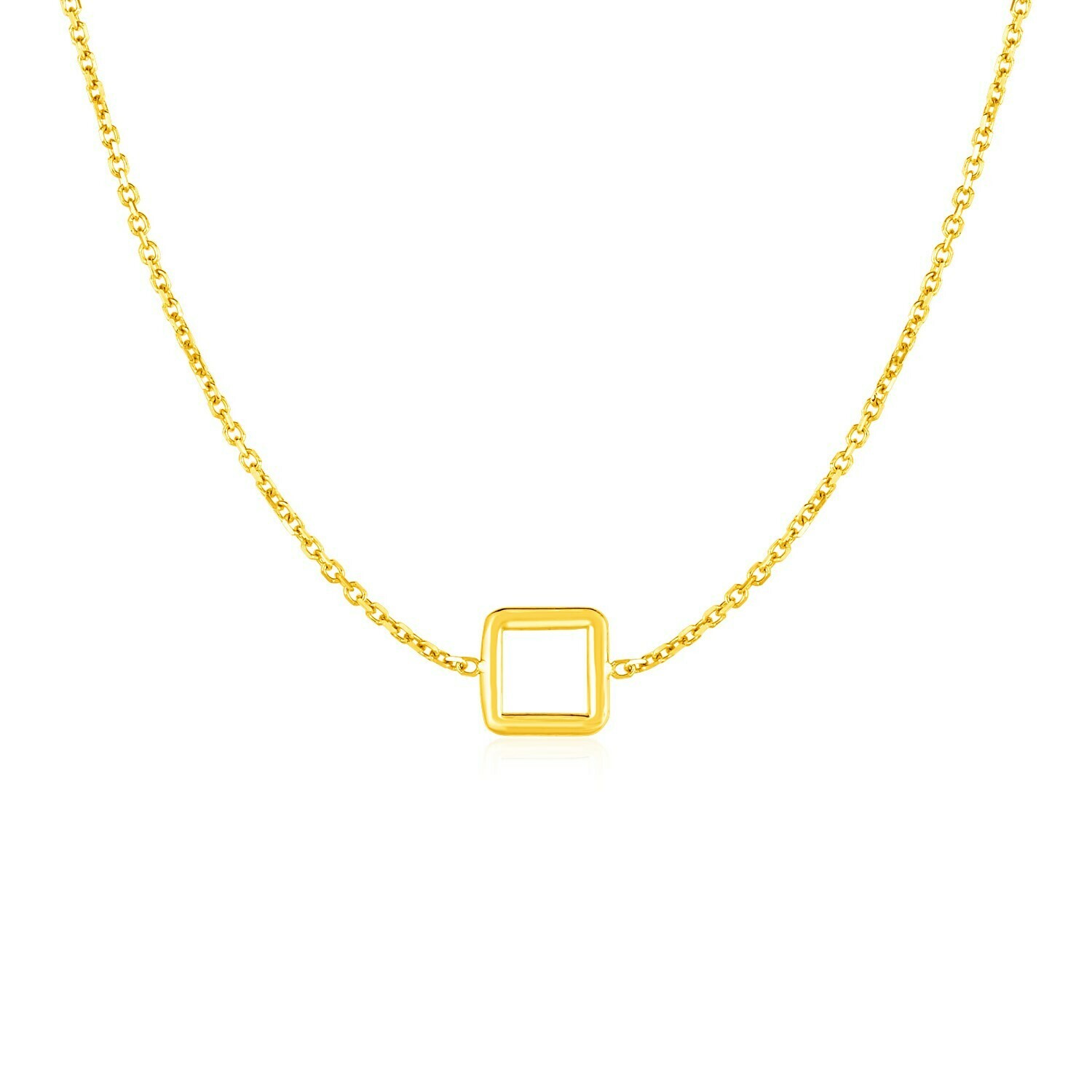 14k Yellow Gold Necklace with Petite Open Square Pendant