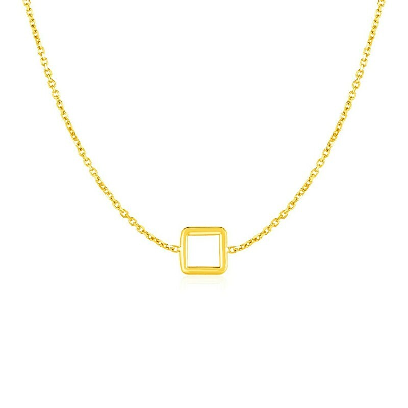 14k Yellow Gold Necklace with Petite Open Square Pendant