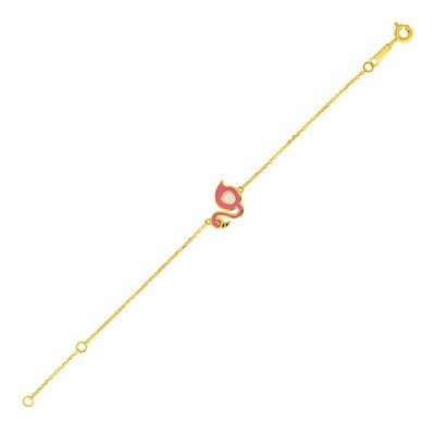 14k Yellow Gold 5 1/2 inch Childrens Bracelet with Enameled Flamingo
