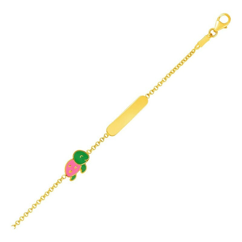 14k Yellow Gold Childrens Bracelet with Bar and Enameled Turtle