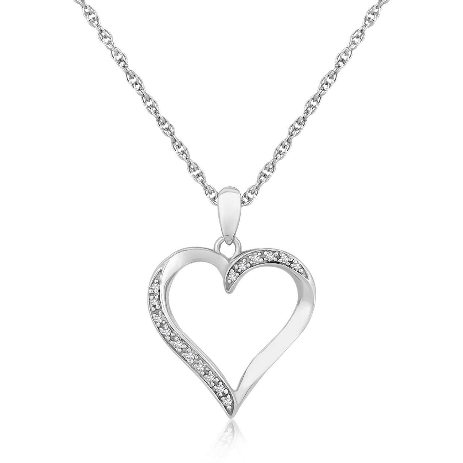 Sterling Silver Twisted Open Heart Diamond Accented Pendant (.04 cttw), Size: 18