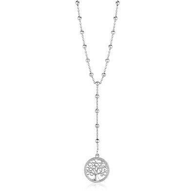 Sterling Silver Lariat Necklace with Tree of Life Symbol