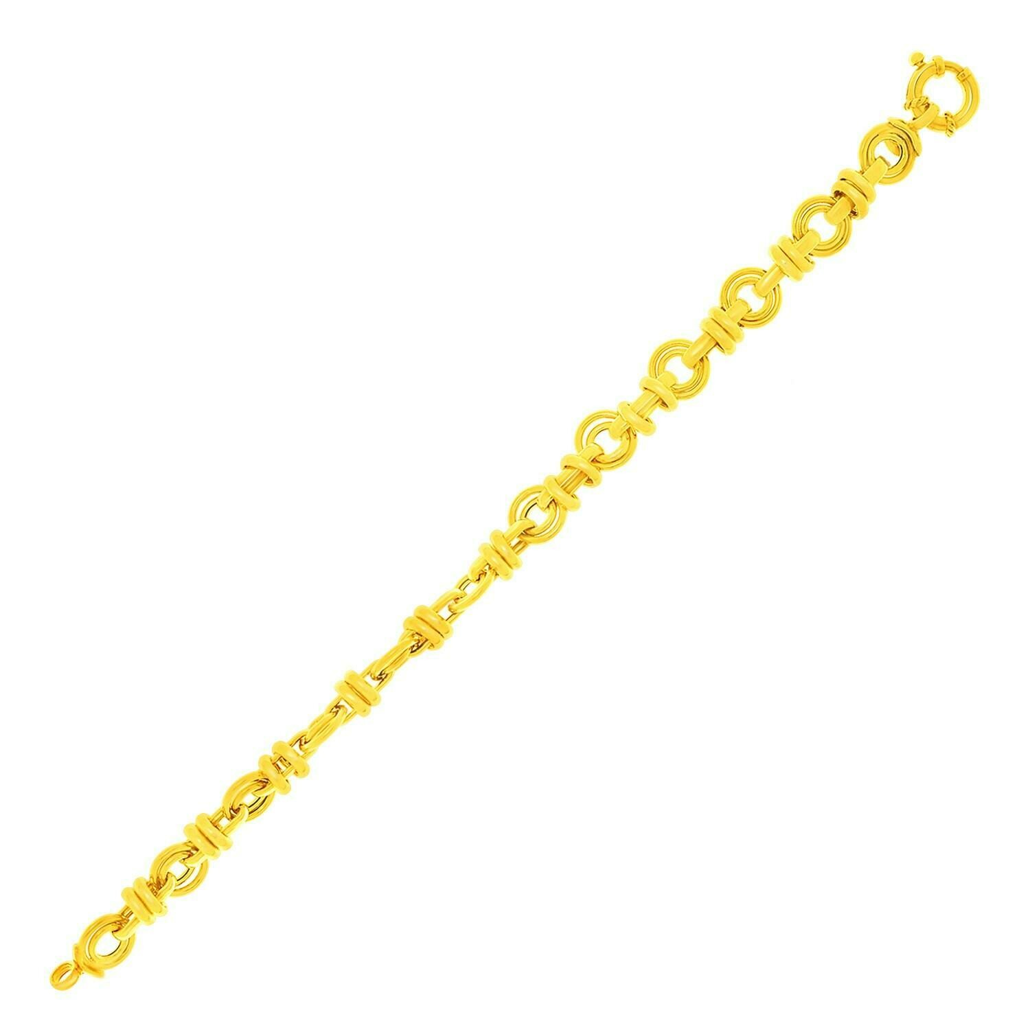 14k Yellow Gold Dual Round Link Interlaced Bracelet, Size: 7.5&quot;