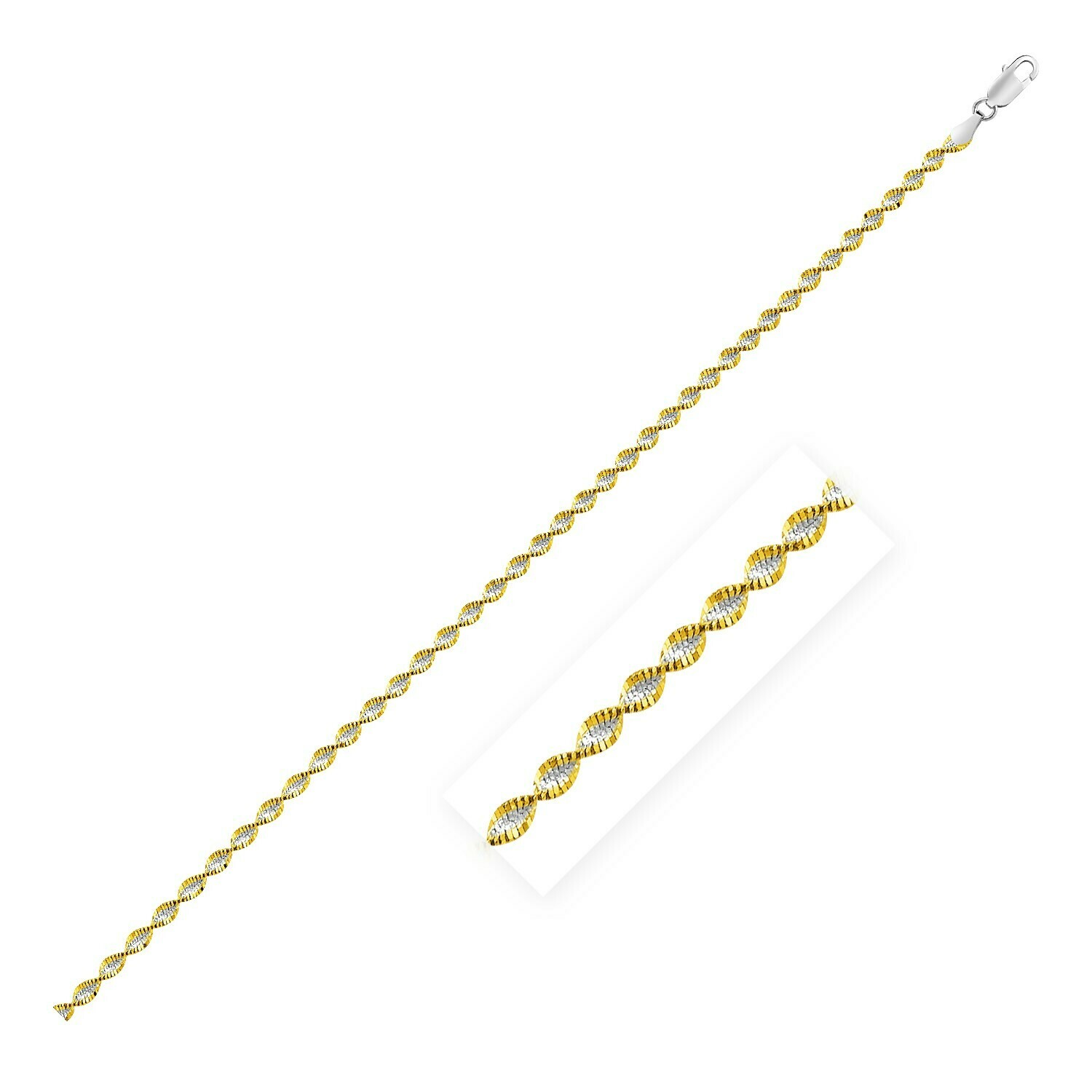 Sterling Silver Yellow Toned Twisted Chain Anklet, Size: 10&quot;