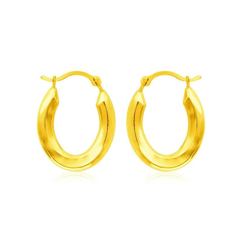 14k Yellow Gold Polished Oval Hoop Earrings