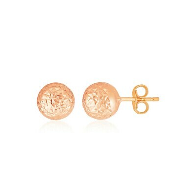 14k Rose Gold Ball Earrings with Crystal Cut Texture