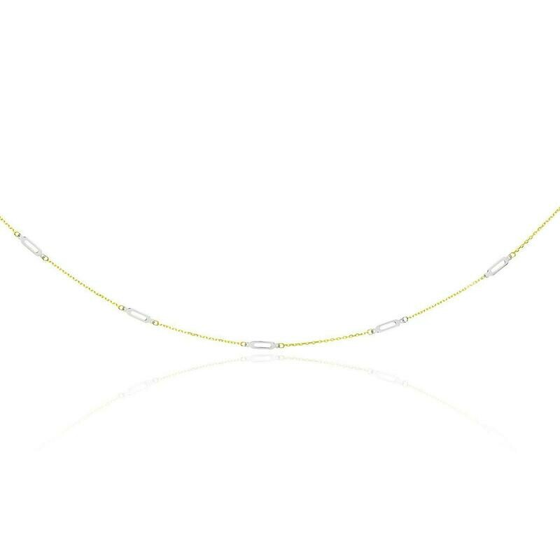 14k Two-Tone Gold Long Open Oval Station Chain Necklace