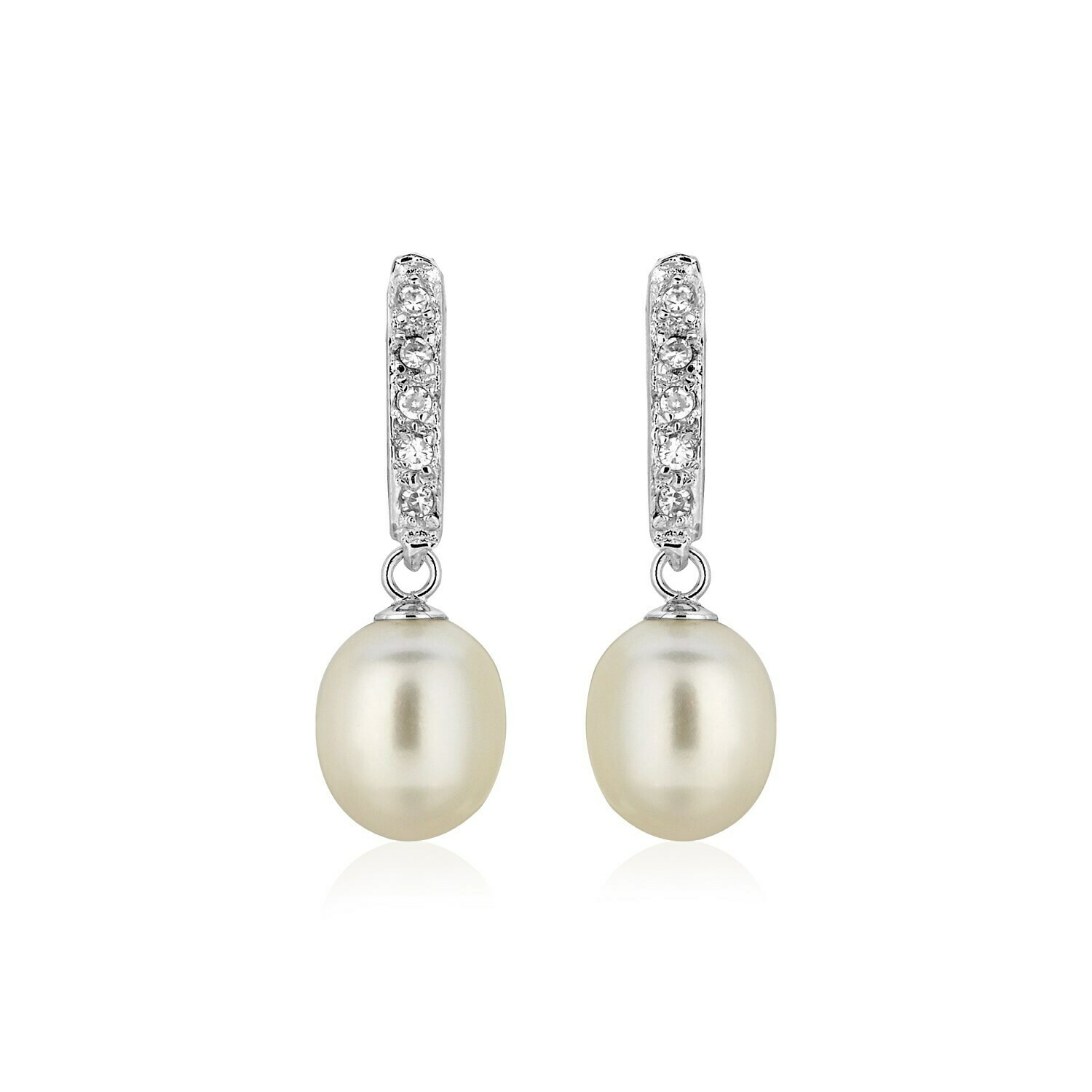 Sterling Silver Earrings with Freshwater Pearls and Cubic Zirconias