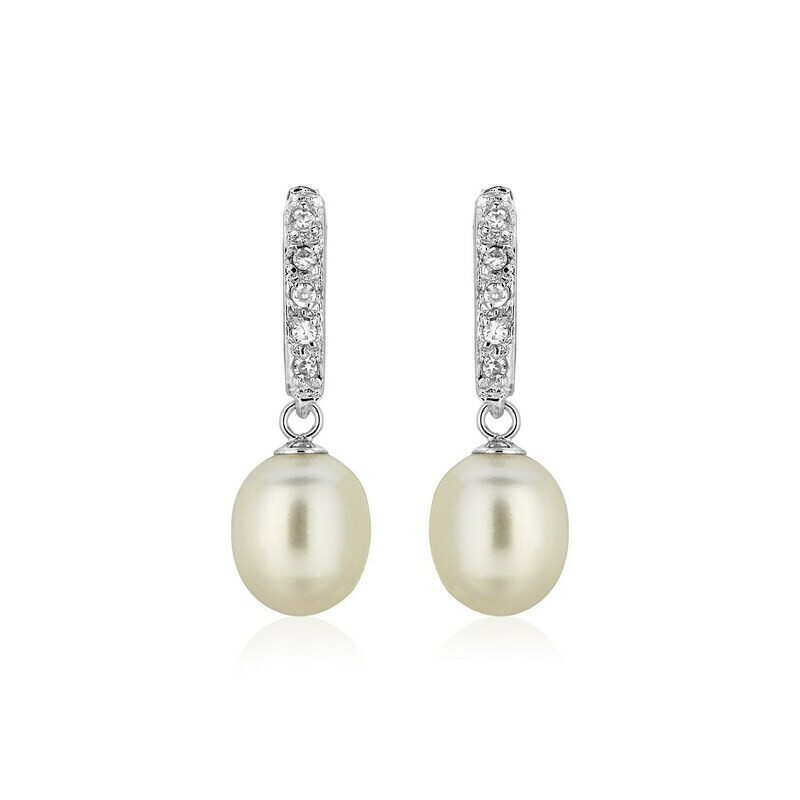 Sterling Silver Earrings with Freshwater Pearls and Cubic Zirconias