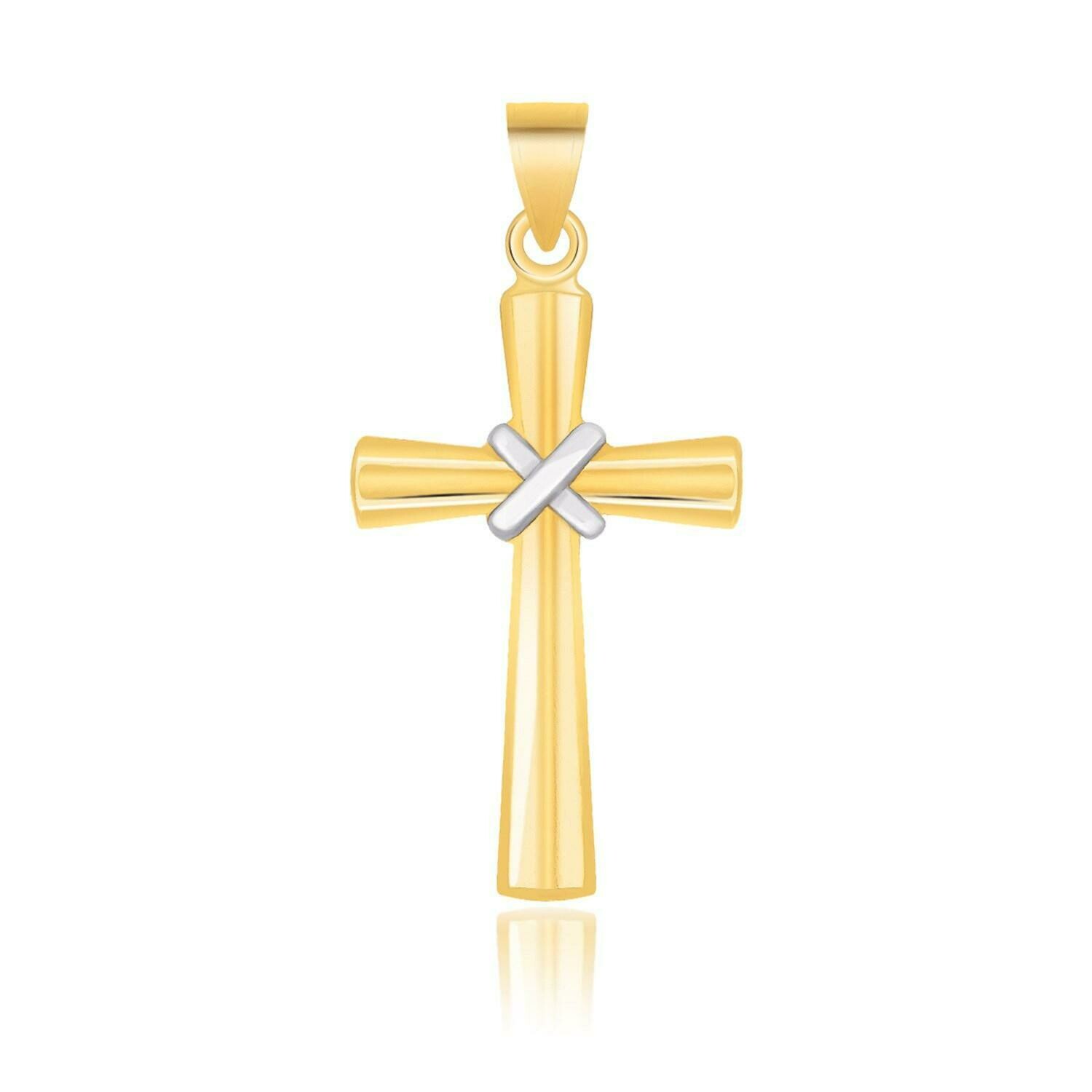 14k Two-Tone Gold Cross Pendant with a Center X Design