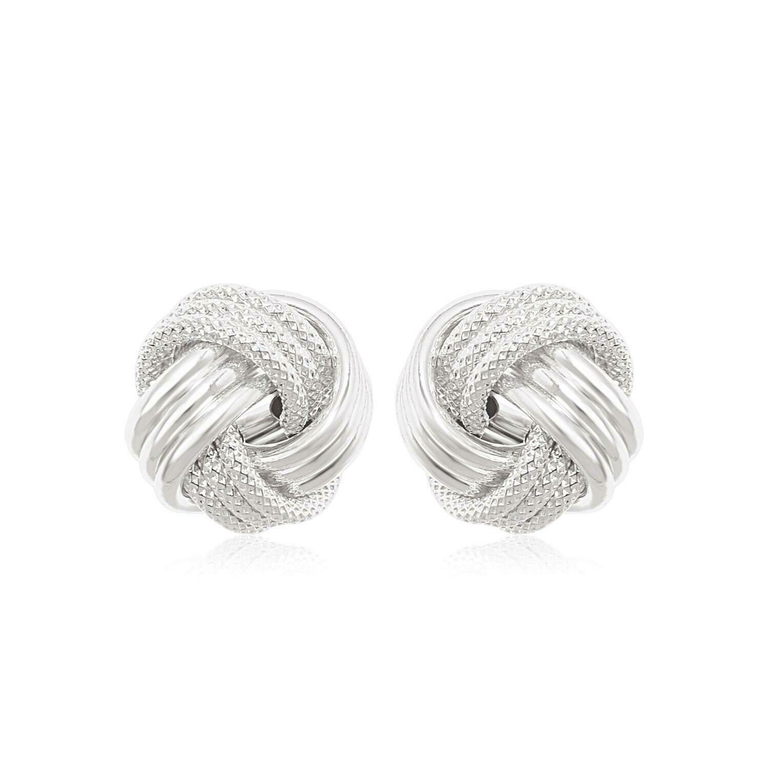 14k White Gold Love Knot with Ridge Texture Earrings