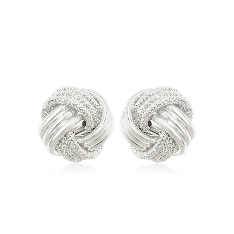 14k White Gold Love Knot with Ridge Texture Earrings