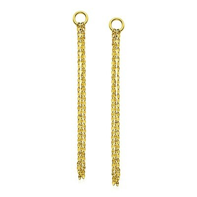 14k Yellow Gold Post Earrings with Texture Chain Dangles