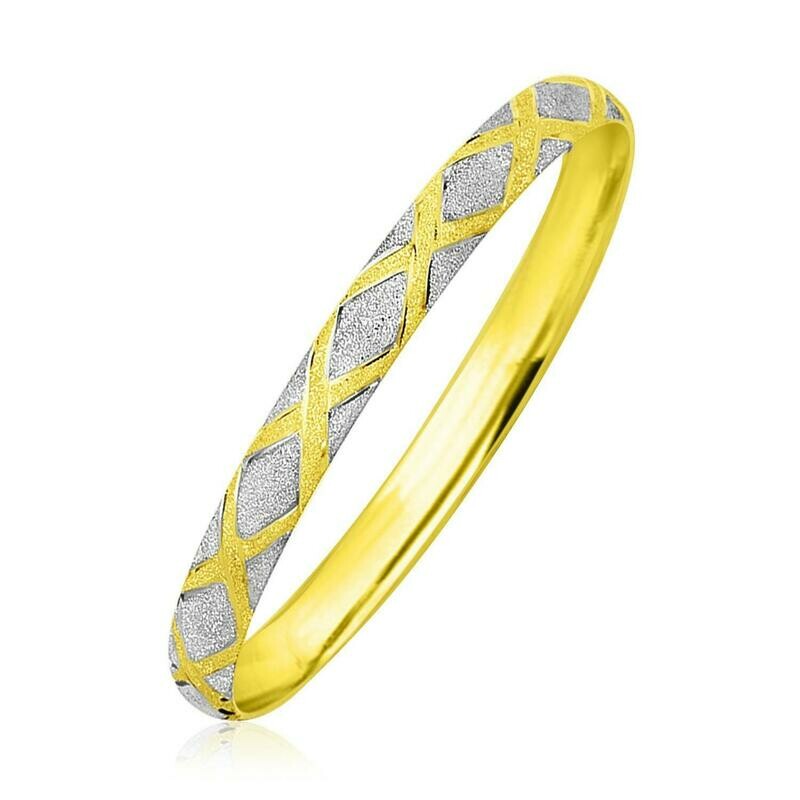 10k Two-Tone Gold Geometric Diamond Motif Bangle