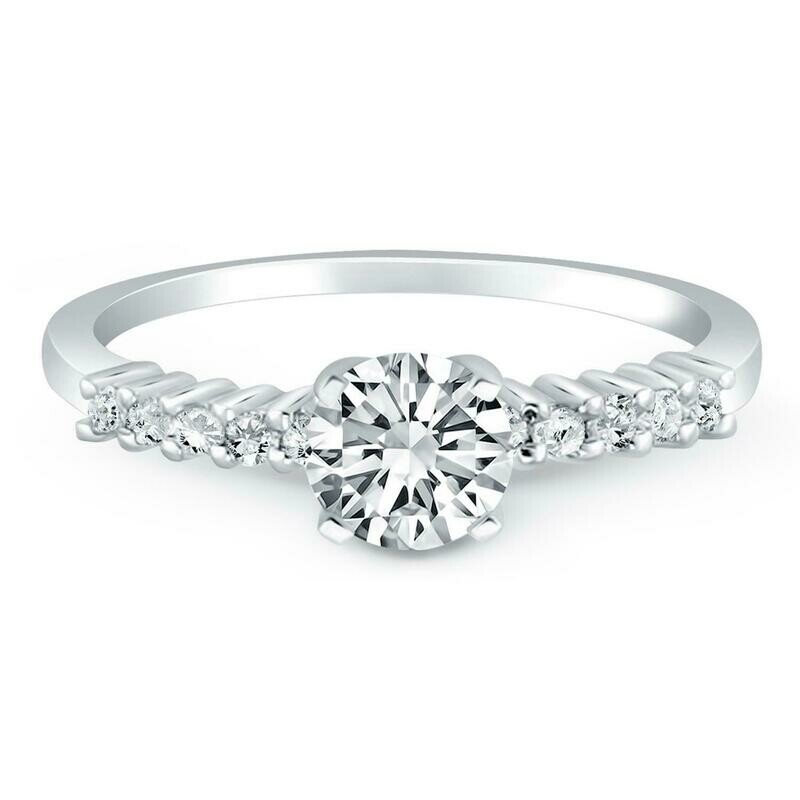 14k White Gold Shared Prong Accent Diamond Engagement Ring