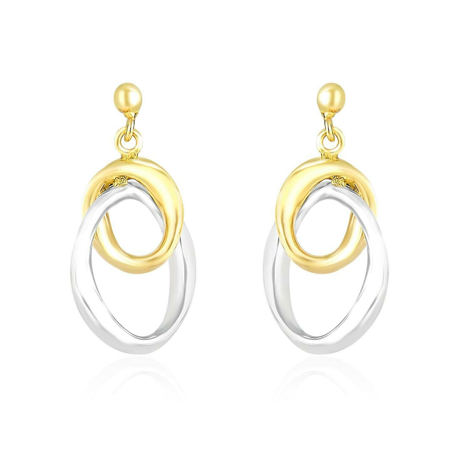14k Two-Tone Gold Drop Earrings with Interlaced Oval Sections