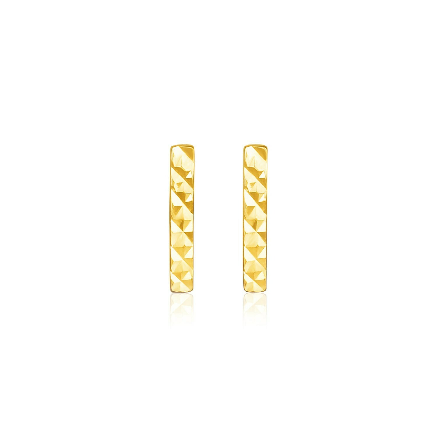 14k Yellow Gold Textured Bar Earrings
