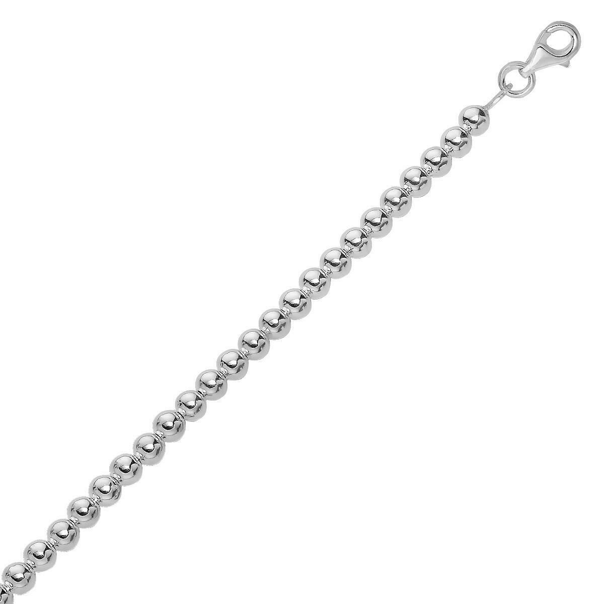 Sterling Silver Rhodium Plated Bracelet with a Polished Bead Motif (8mm), Size: 7.5&quot;