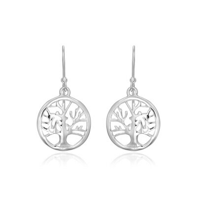 Sterling Silver Round Tree of Life Earrings