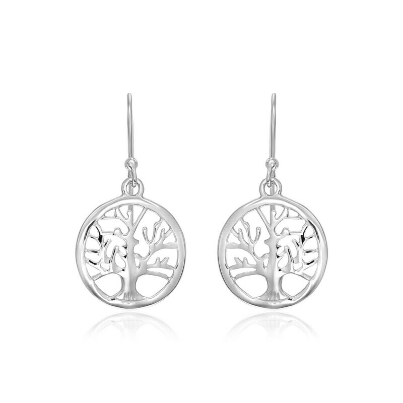 Sterling Silver Round Tree of Life Earrings