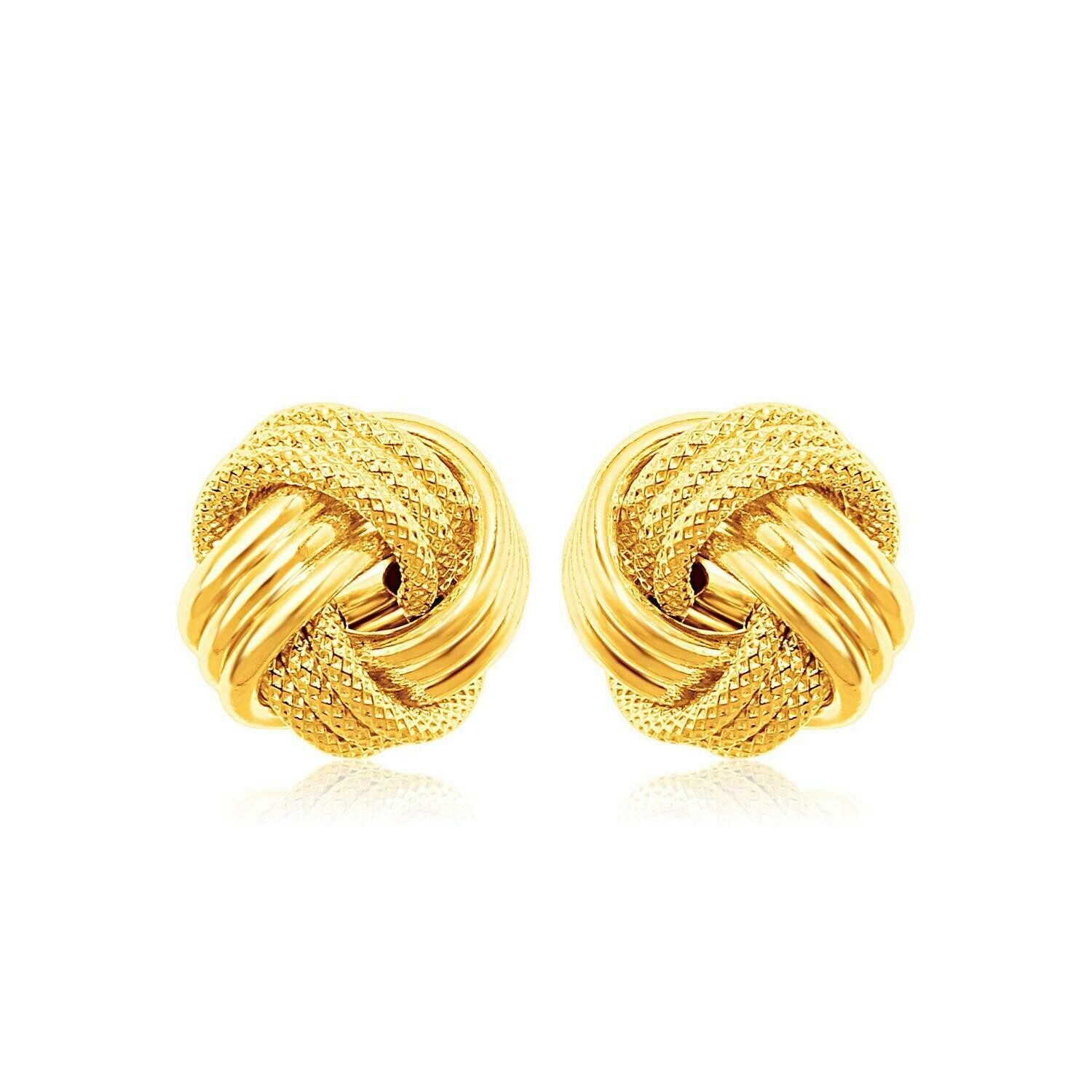 14k Yellow Gold Love Knot with Ridge Texture Earrings