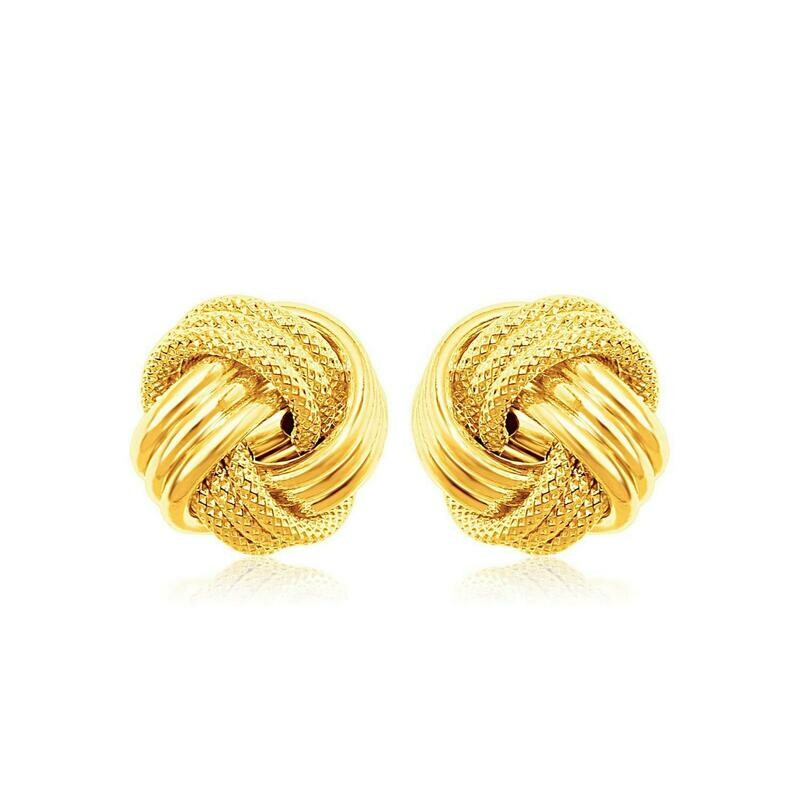 14k Yellow Gold Love Knot with Ridge Texture Earrings