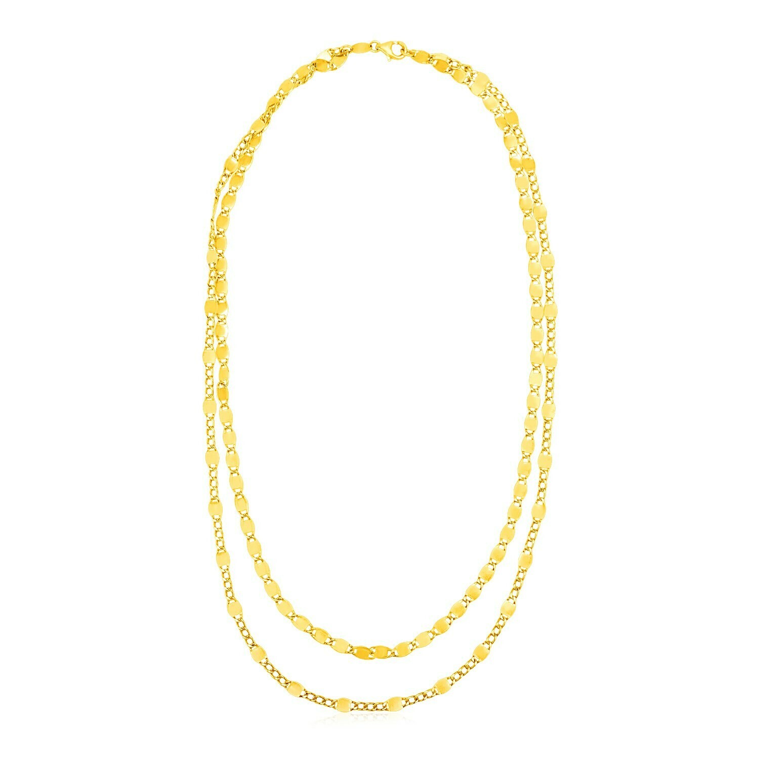 14K Yellow Gold Two Strand Necklace with Polished Oval Links, Size: 18&quot;